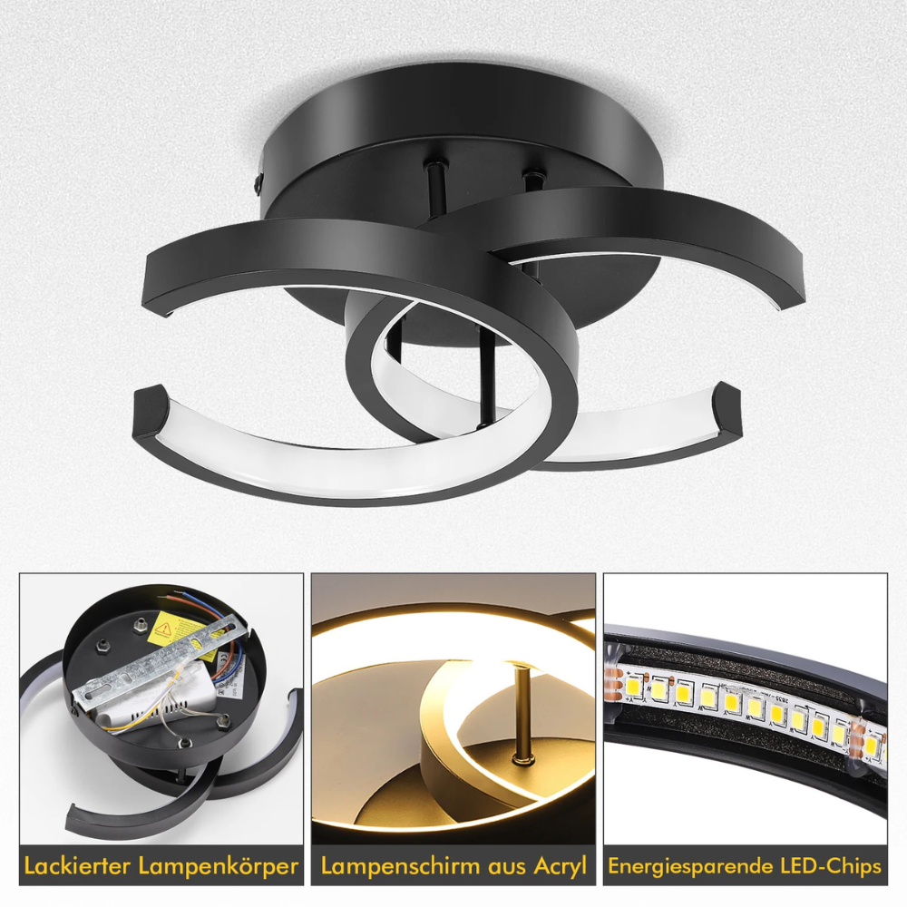 LED Deckenleuchte Schwarz Dimmbar – Moderne Design Deckenlampe 12W, Warmweiß, 1200 lm