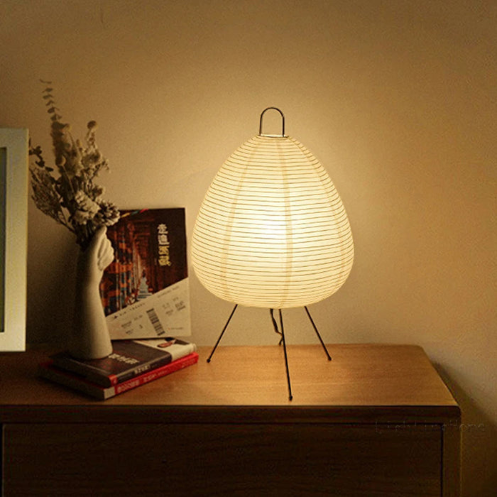 Reispapier Tischlampe Japandi – LED Tischleuchte Wabi Sabi Design, E27 Nachttischlampe Wohnzimmer Schlafzimmer, minimalistisches Licht
