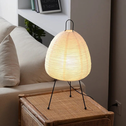 Reispapier Tischlampe Japandi – LED Tischleuchte Wabi Sabi Design, E27 Nachttischlampe Wohnzimmer Schlafzimmer, minimalistisches Licht