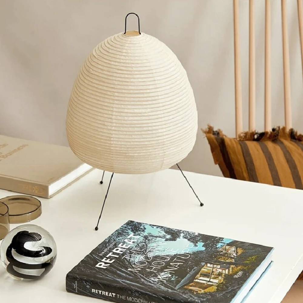Reispapier Tischlampe Japandi – LED Tischleuchte Wabi Sabi Design, E27 Nachttischlampe Wohnzimmer Schlafzimmer, minimalistisches Licht