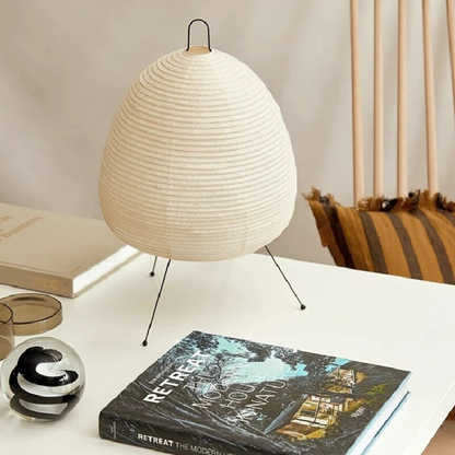 Reispapier Tischlampe Japandi – LED Tischleuchte Wabi Sabi Design, E27 Nachttischlampe Wohnzimmer Schlafzimmer, minimalistisches Licht