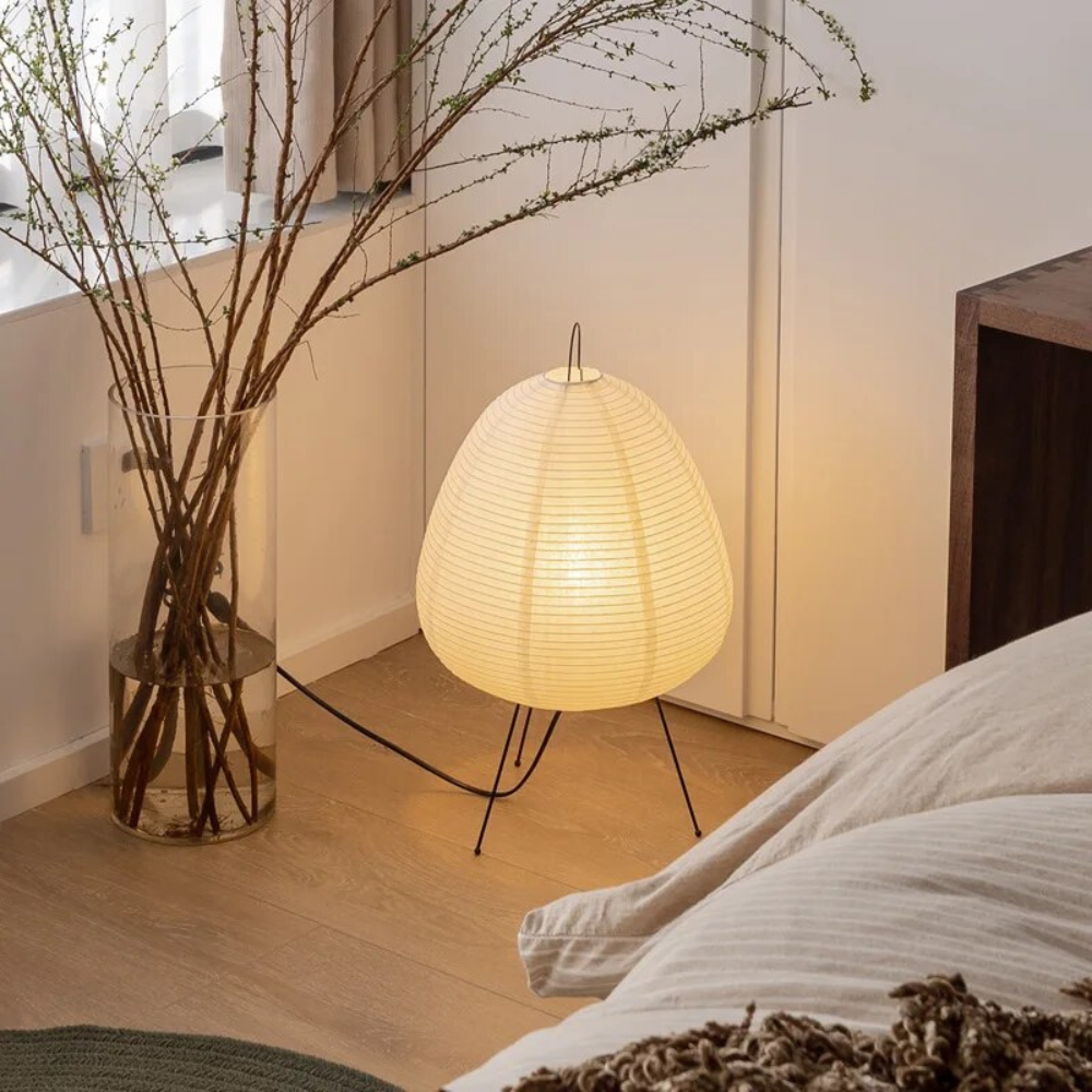 Reispapier Tischlampe Japandi – LED Tischleuchte Wabi Sabi Design, E27 Nachttischlampe Wohnzimmer Schlafzimmer, minimalistisches Licht