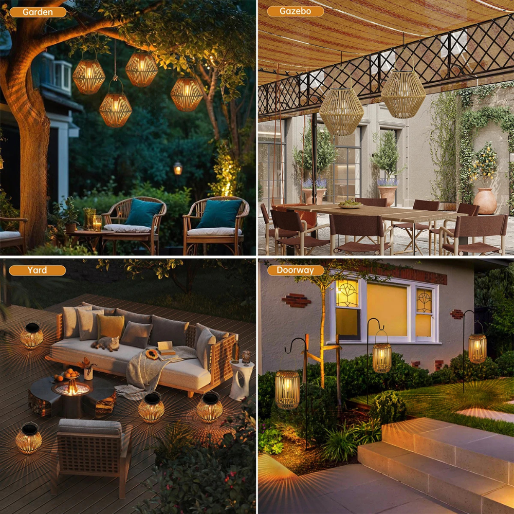Solar Rattan Laterne – Wasserdichte LED Solarleuchte für Garten, Balkon & Terrasse im Boho-Design