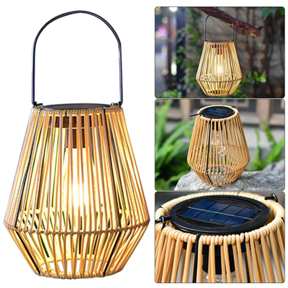 Solar Laterne für Garten & Terrasse – LED Außenleuchte im Rattan-Design, wasserdicht & kabellos