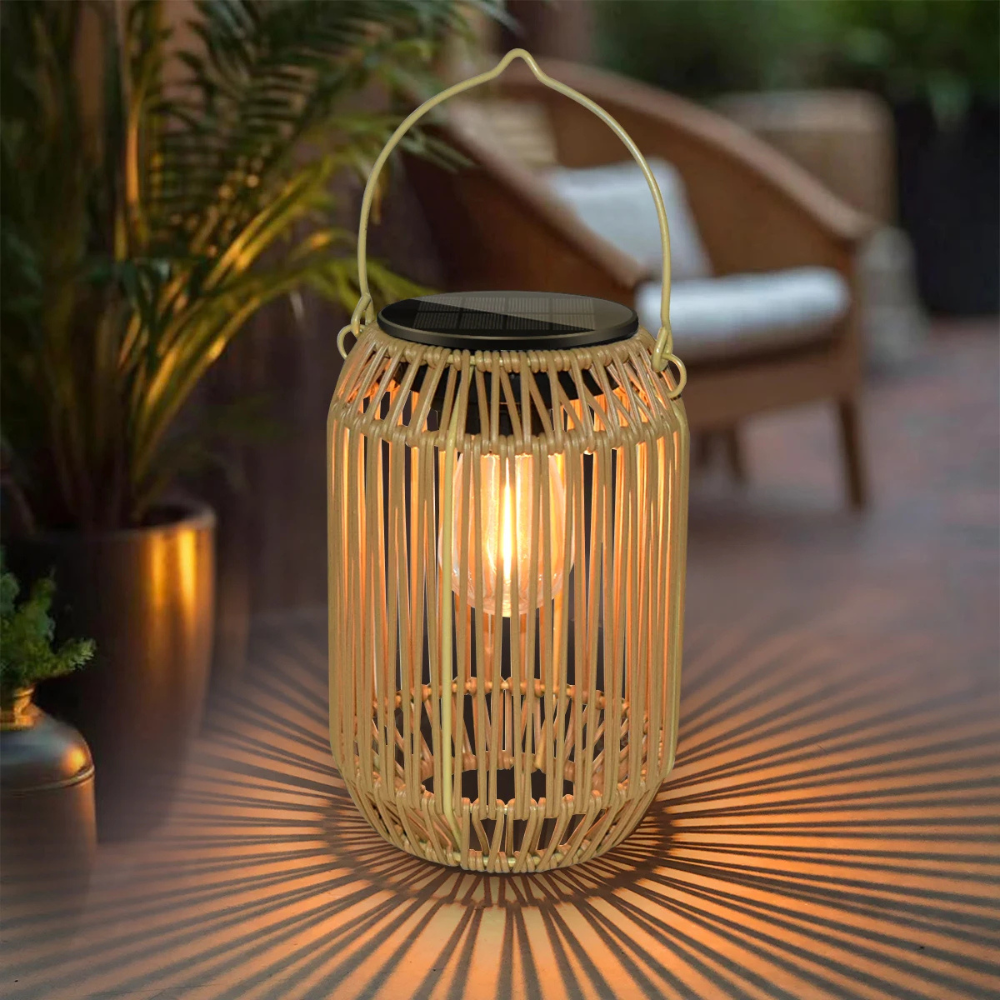 Solar Rattan Laterne – Wasserdichte LED Solarleuchte für Garten, Balkon & Terrasse im Boho-Design