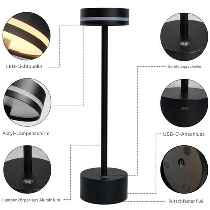 Kabellose LED Tischlampe mit Akku – Touch Dimmer, USB-C, Warm- & Neutralweiß, Moderne Design Tischleuchte für Wohnzimmer & Schlafzimmer