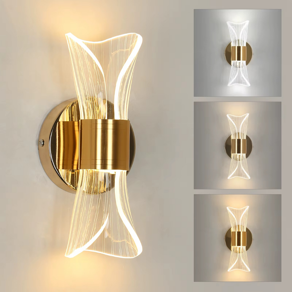 Design LED Wandleuchte Gold – Moderne Wandlampe mit Glas, Warmweißes Licht für Wohnzimmer & Schlafzimmer
