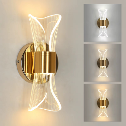 Design LED Wandleuchte Gold – Moderne Wandlampe mit Glas, Warmweißes Licht für Wohnzimmer & Schlafzimmer