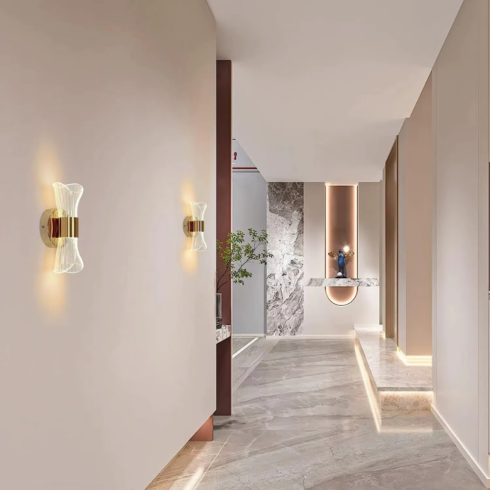 Design LED Wandleuchte Gold – Moderne Wandlampe mit Glas, Warmweißes Licht für Wohnzimmer & Schlafzimmer