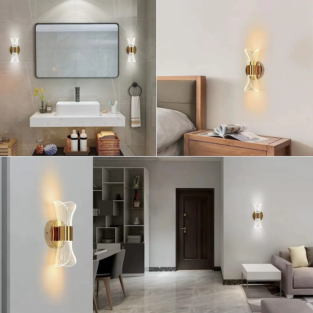 Design LED Wandleuchte Gold – Moderne Wandlampe mit Glas, Warmweißes Licht für Wohnzimmer & Schlafzimmer