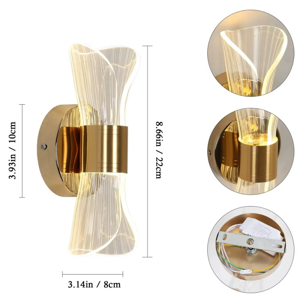 Design LED Wandleuchte Gold – Moderne Wandlampe mit Glas, Warmweißes Licht für Wohnzimmer & Schlafzimmer