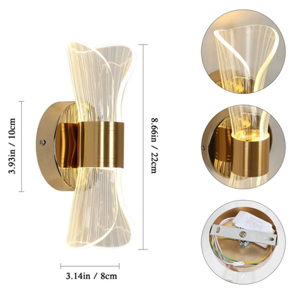 Design LED Wandleuchte Gold – Moderne Wandlampe mit Glas, Warmweißes Licht für Wohnzimmer & Schlafzimmer